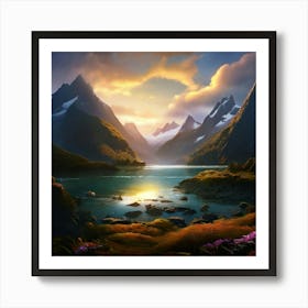 Fiordland National Park Bathed In The Ethereal Glow Of A Heavenly Realm Art Print