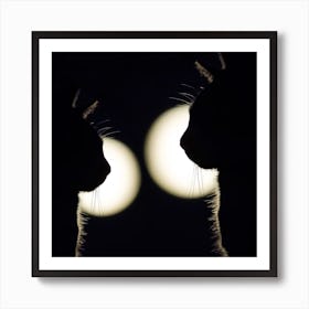 Two Cats Looking At The Moon Art Print