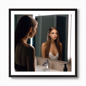 Beautiful Woman In The Mirror Art Print