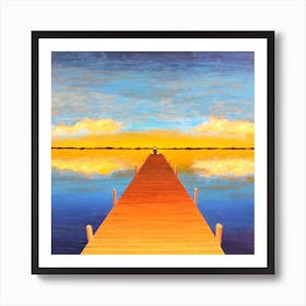 The Pier Man Looking At Sunset Art Print