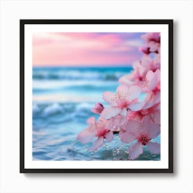 Watercolor Pale Blue Ocean Blush Pink Sky Studio Photography Complex Details High Detail Art Print