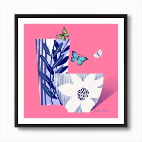 Two Vases On Pink Square Art Print