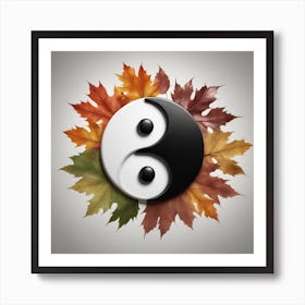 Autumn Leaves And Yin Yang Symbol Art Print