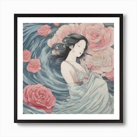 Asian Woman In Water Art Print