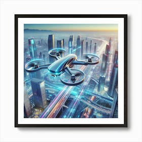 Drone Flying Over City Art Print