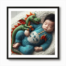 Baby Sleeping With Dragon Art Print