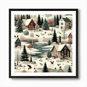 Winter Village In Sepia Tones Art Print