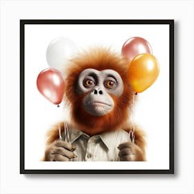 Orangutan Holding Balloons Art Print