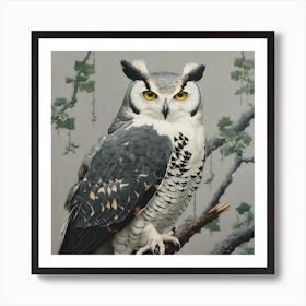 Ohara Koson Inspired Bird Painting Great Horned Owl 2 Square Art Print