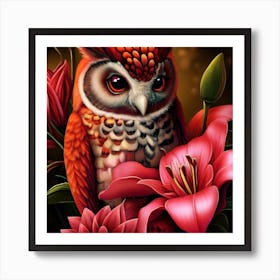 Owl With Flowers 22 Art Print