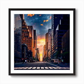 Sunset In New York City Art Print