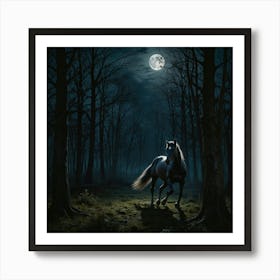 Horse In The Woods At Night 1 Art Print