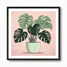 Monstera Plant, A Potted Monstera Plant With Soft Pink Leaves Set Against 4 Art Print