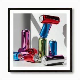 Visually striking, creative design featuring colorful cans with sleek, metallic surfaces.1 Art Print