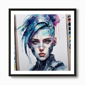 Robot Girl Watercolor Painting 1 Art Print