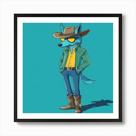 Creatai 24830 A Cartoon Style Anthropomorphic Blue Wolf Stand Ff87687d 5c77 4959 8909 7029605a34fe 3 Art Print