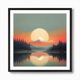 'Sunset In The Mountains' Landscape Painting Art Print