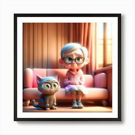 Old Lady And Cat 1 Art Print