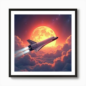 Shuttle Amidst A Watercolor Vibrant Cosmic Sunrise 1 Art Print