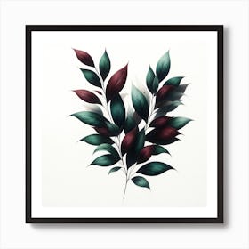 Leaves On A White Background Art Print