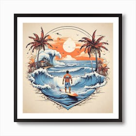 Surfer On The Beach 1 Art Print