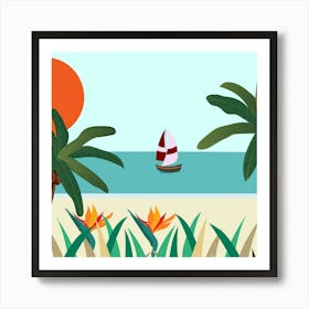 Tropical Beach With Palm Trees Art Print