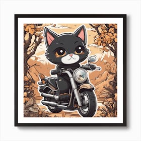 Black Cat On A Motorcycle Art Print