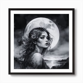 Moon And The Girl Art Print