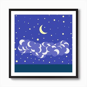 Moon And Clouds at Night Art Print