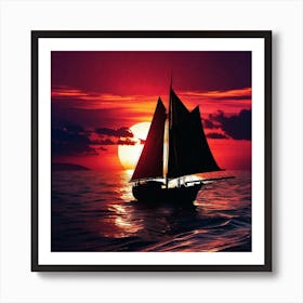 Sailboat At Sunset 17 Art Print