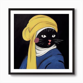 The Cat With The Pearl Earring, Cat Art  Johannes Vermeer Art Print