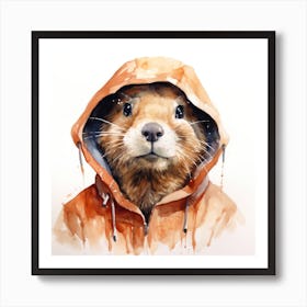 Watercolour Cartoon Prairie Dog In A Hoodie Art Print