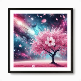 Cherry Blossom Tree In Space Art Print