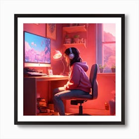 Girl In A Pink Room Art Print