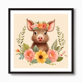 Floral Baby Boar Nursery Illustration (29) Art Print