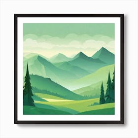 Misty mountains background in green tone 11 Art Print