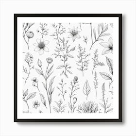 Botanical Drawing Seamless Pattern Art Print