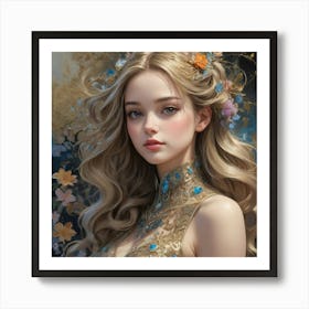 Beautiful Girl With Flowers Art Print Art Print