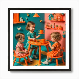 Three Little Girls At A Table Art Print