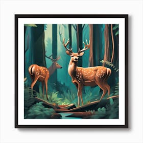 Deer In The Forest 41 Art Print