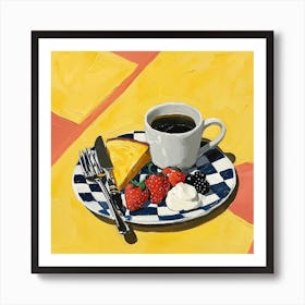 Coffee & Breakfast Yellow Checkerboard 1 Art Print