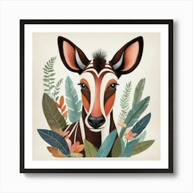 Okapi 3 Folk Style Animal Illustration Art Print 1 Art Print