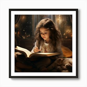 Little Girl Reading A Book 1 Art Print