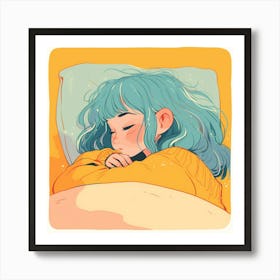 Cute Girl With Blue Hair Art Print