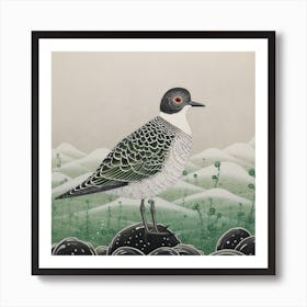 Ohara Koson Inspired Bird Painting Grey Plover 4 Square Art Print