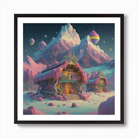 Mountain village snow wooden 6 5 Art Print