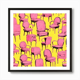 Pink Chairs on Yellow Background Art Print