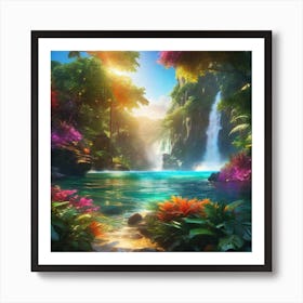 Waterfall In The Jungle 18 Art Print