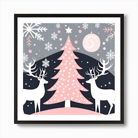 Christmas Tree And Deer, Rein deer, Christmas Tree art, Christmas Tree, Christmas vector art, Vector Art, Christmas art, Christmas, two Art Print