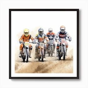  Four Speedway Riders And Bikes Art Print